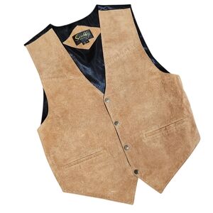 Vintage Scully Vest Men's Medium Brown Tan Suede Leather Snap Satin Back